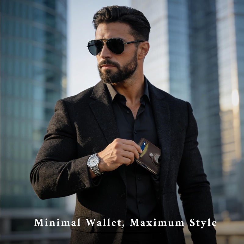 Tipmile RFID Wallet for Men Air Tag, Slim Front Pocket Bifold Wallet with Money Clip, Minimalist Leather Credit Card Holder Thin Small 2 ID Windows - Image 2