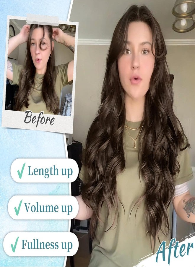 KooKaStyle Hair Extensions Long Wavy 4PCS Thick clip in hair extensions Hairpieces Chocolate Brown Fiber Double Weft Natural Synthetic Hair Extensions 20 Inch for Women - Image 3