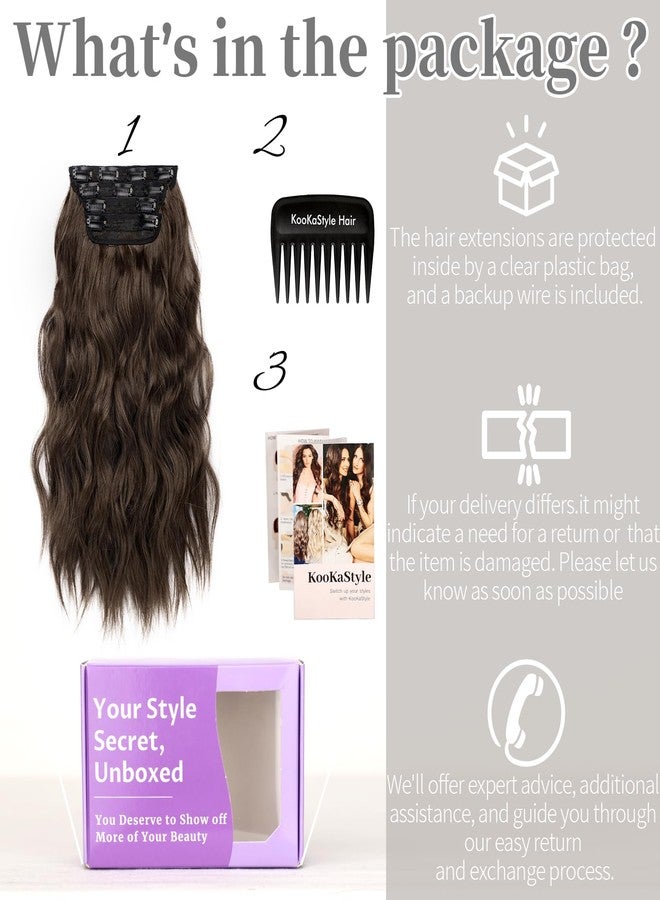 KooKaStyle Hair Extensions Long Wavy 4PCS Thick clip in hair extensions Hairpieces Chocolate Brown Fiber Double Weft Natural Synthetic Hair Extensions 20 Inch for Women - Image 5