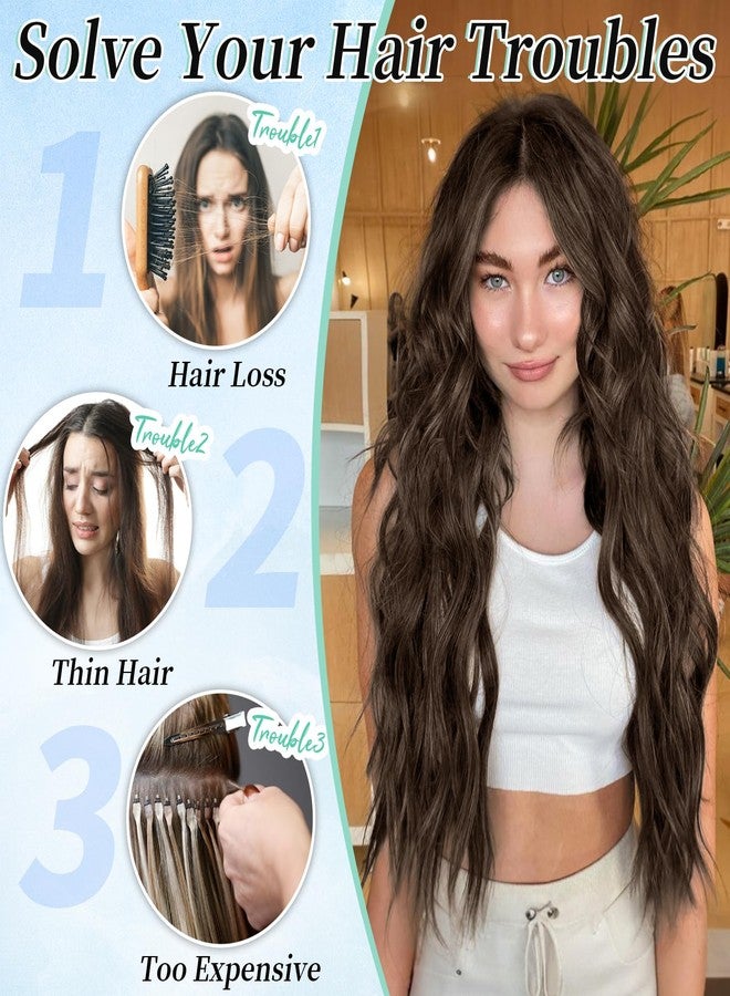 KooKaStyle Hair Extensions Long Wavy 4PCS Thick clip in hair extensions Hairpieces Chocolate Brown Fiber Double Weft Natural Synthetic Hair Extensions 20 Inch for Women - Image 4