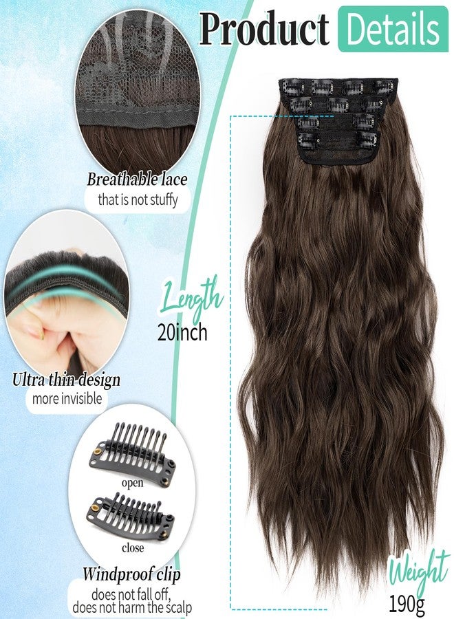 KooKaStyle Hair Extensions Long Wavy 4PCS Thick clip in hair extensions Hairpieces Chocolate Brown Fiber Double Weft Natural Synthetic Hair Extensions 20 Inch for Women - Image 2