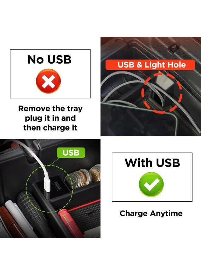 DrCarNow Upgrade Center Console Organizer Tray with USB Power Port for Jeep Wrangler JL/JLU 2018-2023, Gladiator JT Truck 2020-2023 Insert Armrest Tray Accessories - Image 4