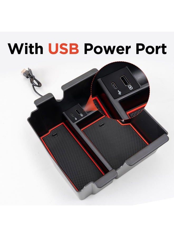 DrCarNow Upgrade Center Console Organizer Tray with USB Power Port for Jeep Wrangler JL/JLU 2018-2023, Gladiator JT Truck 2020-2023 Insert Armrest Tray Accessories - Image 2