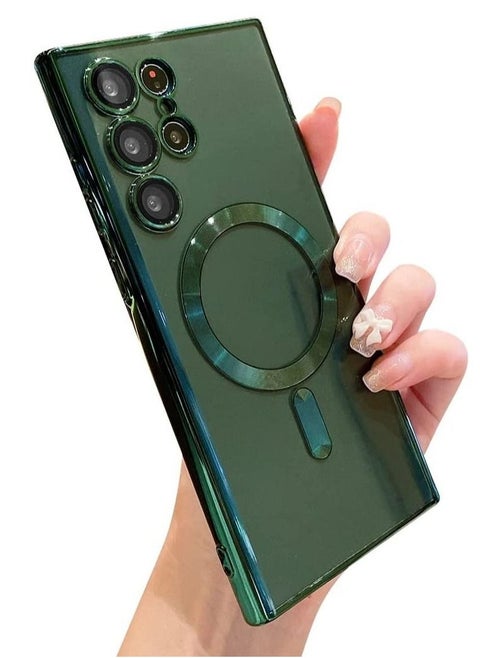 for Samsung Galaxy S24 Ultra Case Magnetic Clear with Camera Lens Protector Full Protection MagSafe Electroplated Silicone Slim Fit Shockproof Protective Case Cover - Green