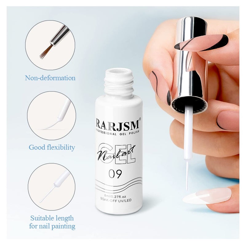 RARJSM Gel Liner Nail Art Polish White Painted Gel Nail Design Polish 1 Bottle Soak off Curing Requires 8ml Build in Thin Nail Brush for Classical Home Salon Diy Nail Design French Manicure Painting - Image 5