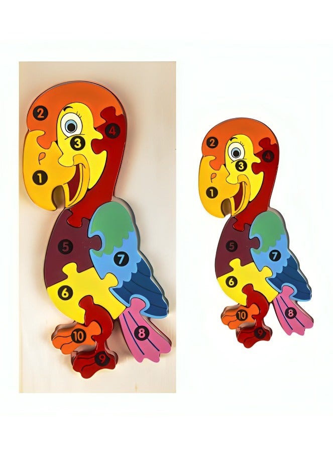 Colorful Wooden 3D Puzzles, Shape Design with Numbers, Teacher Parents Early Learning Support Tools, Attractive Patterns, Montessori Fine Motor Skill Develop Toys, Ideal Kids Gift (Parrot Shape) - Image 1