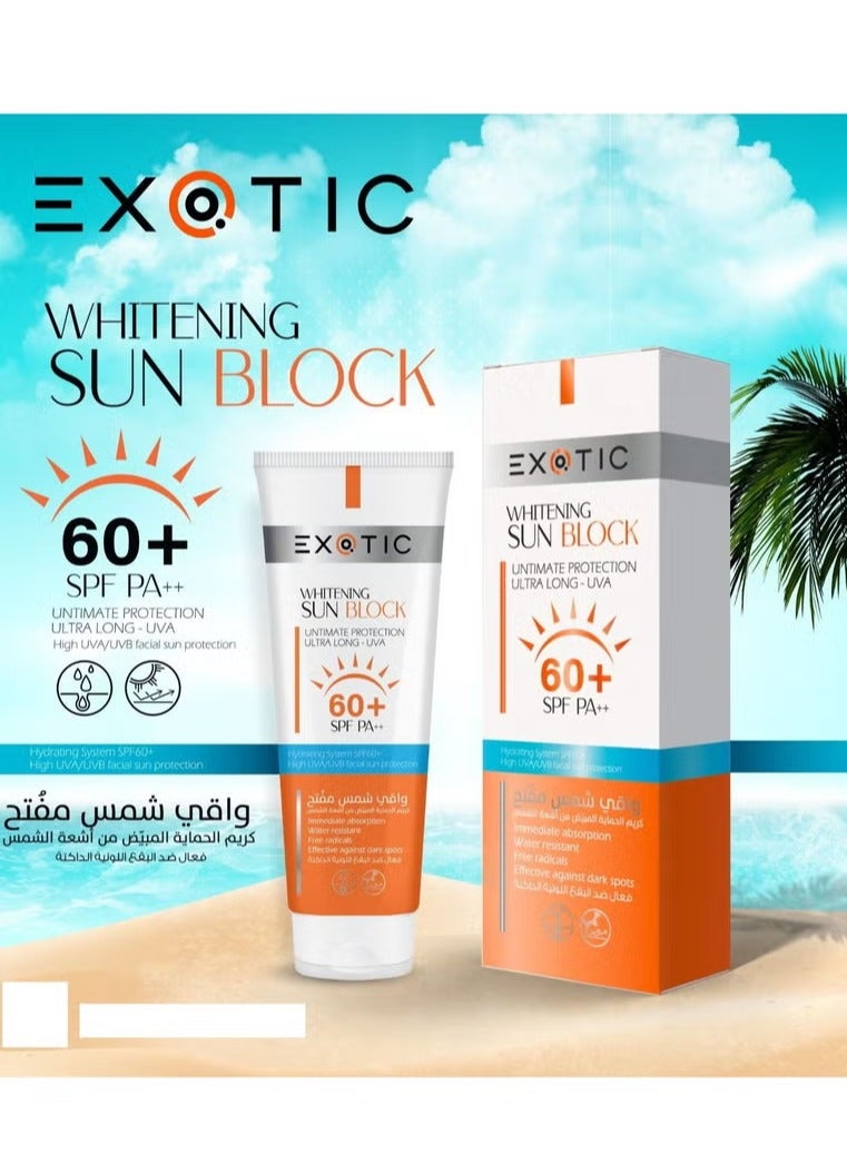 إكزوتك كريم تفتيح البشرة وواقي من الشمس بعامل حماية SPF 60+ PA++، حماية من الأشعة فوق البنفسجية UVA/UVB، مقاوم للماء، ومضاد للجذور الحرة، 100 مل - Image 2