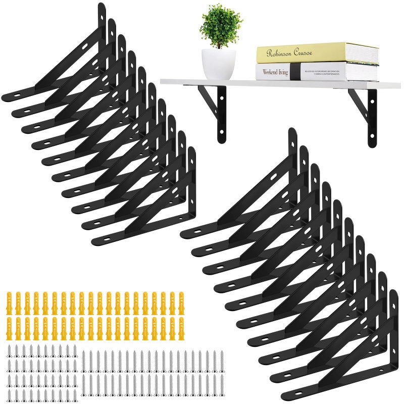 Demonwer 20 Pack Heavy Duty Shelf Brackets Black 4 X 6 Inch 90 Degree Floating Shelves Metal Wall Mount L Shaped Shelves Support Angle Brackets Tripod Triangle Shelf Brackets for Floating Wood Shelves - Image 2