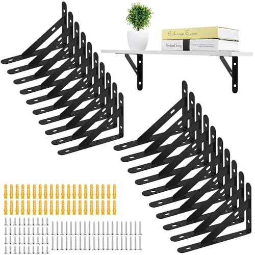 Demonwer 20 Pack Heavy Duty Shelf Brackets Black 4 X 6 Inch 90 Degree Floating Shelves Metal Wall Mount L Shaped Shelves Support Angle Brackets Tripod Triangle Shelf Brackets for Floating Wood Shelves - Image 1