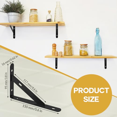 Demonwer 20 Pack Heavy Duty Shelf Brackets Black 4 X 6 Inch 90 Degree Floating Shelves Metal Wall Mount L Shaped Shelves Support Angle Brackets Tripod Triangle Shelf Brackets for Floating Wood Shelves - Image 3