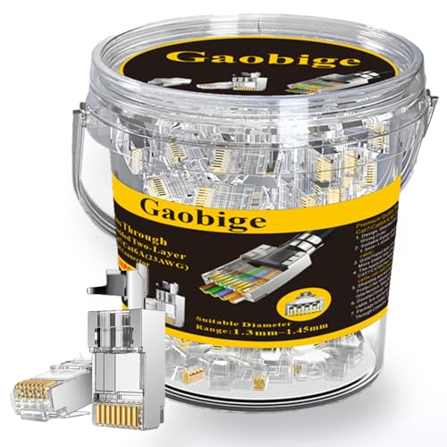 Gaobige 100-Pack Cat7 Cat6A RJ45 Pass Through Connectors Shielded (Cat7 Cat6A Ends/ RJ45 Modular Plugs) 100PCS Strain Relief Boots - Image 1