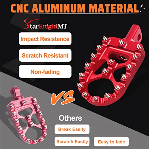 StarknightMT CNC Wide Fat Footpegs 360° Roating MX Foot Pegs Chopper Bobber Style Compatible with Dyna Fatboy Sportster Iron 883 (Red) - Image 4