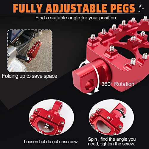 StarknightMT CNC Wide Fat Footpegs 360° Roating MX Foot Pegs Chopper Bobber Style Compatible with Dyna Fatboy Sportster Iron 883 (Red) - Image 2