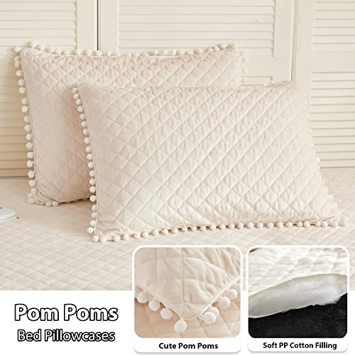 LIFEREVO Luxury Plush Shaggy Duvet Cover Set, Soft Velvet Fluffy Furry Duvet Cover Set(1 Faux Fur Fuzzy Comforter Cover+1 Pom Pom Pillow Case) Bedding Set,Zipper Closure(Twin/Twin XL,Light Beige) - Image 2