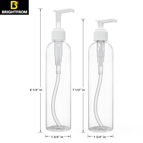BRIGHTFROM Lotion Pump Bottles, Empty 8 OZ, BPA-Free, PET Refillable Plastic Containers, Clear with White Dispenser for - Soap, Shampoo, Lotions, Liquid Body Soap, Creams and Massage Oil (2 Pack) - Image 3