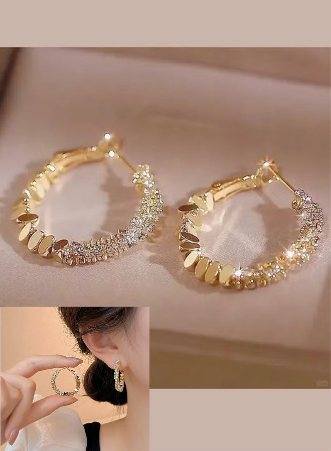 KANGLI Golden Diamond rotating Shape Unique Hoop Earrings For Women Diamond-Like Shimmer Niche And Luxury High-End Ear Jewelry 925 Silver Needle - Image 1