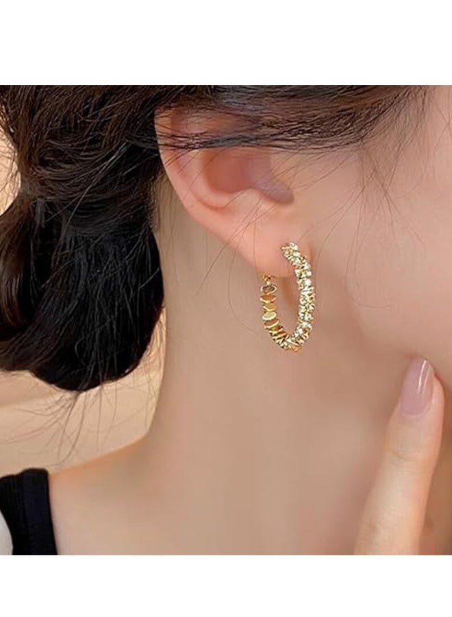 KANGLI Golden Diamond rotating Shape Unique Hoop Earrings For Women Diamond-Like Shimmer Niche And Luxury High-End Ear Jewelry 925 Silver Needle - Image 2