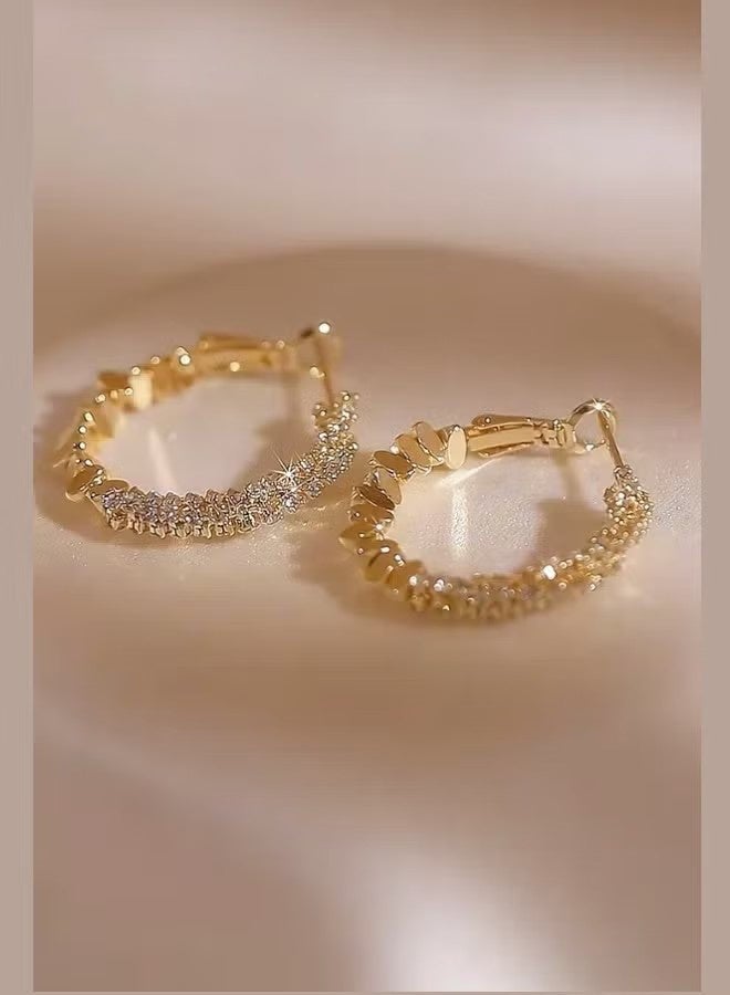 KANGLI Golden Diamond rotating Shape Unique Hoop Earrings For Women Diamond-Like Shimmer Niche And Luxury High-End Ear Jewelry 925 Silver Needle - Image 3