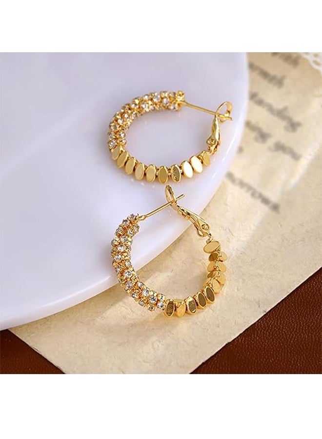 KANGLI Golden Diamond rotating Shape Unique Hoop Earrings For Women Diamond-Like Shimmer Niche And Luxury High-End Ear Jewelry 925 Silver Needle - Image 4
