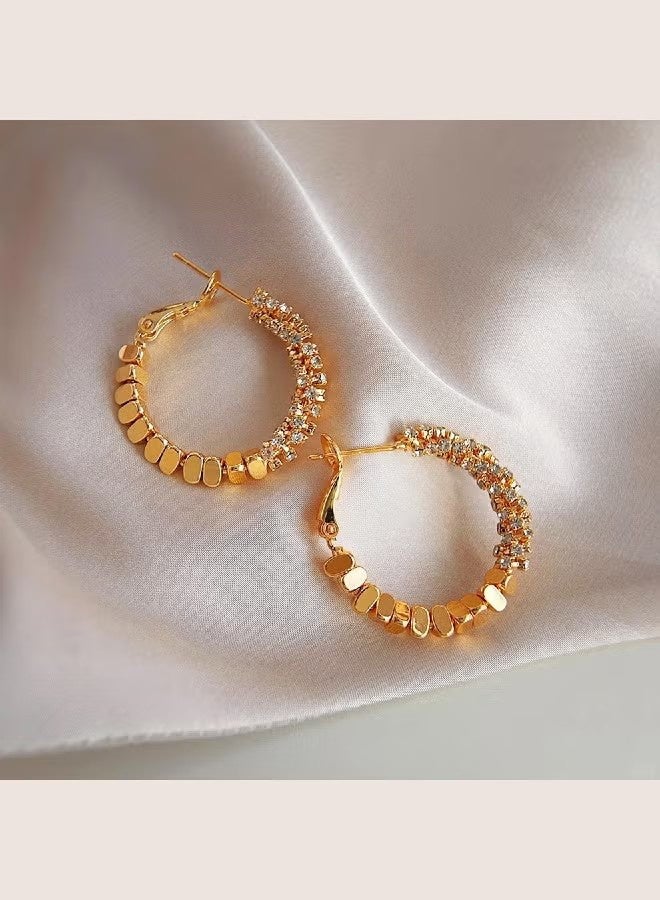 KANGLI Golden Diamond rotating Shape Unique Hoop Earrings For Women Diamond-Like Shimmer Niche And Luxury High-End Ear Jewelry 925 Silver Needle - Image 5