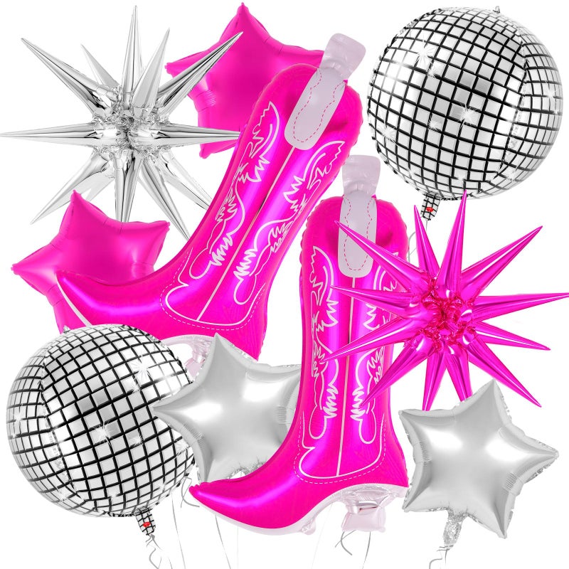 YOTHORN 10 Pcs Pink Cowgirl Boot Balloons, Foil Disco Cowgirl Balloons Western Cow Decorations, Cowgirl Party Decorations for Birthday Party Last Rodeo Bachelorette Disco Western Cowgirl Theme Party Supplies - Image 1