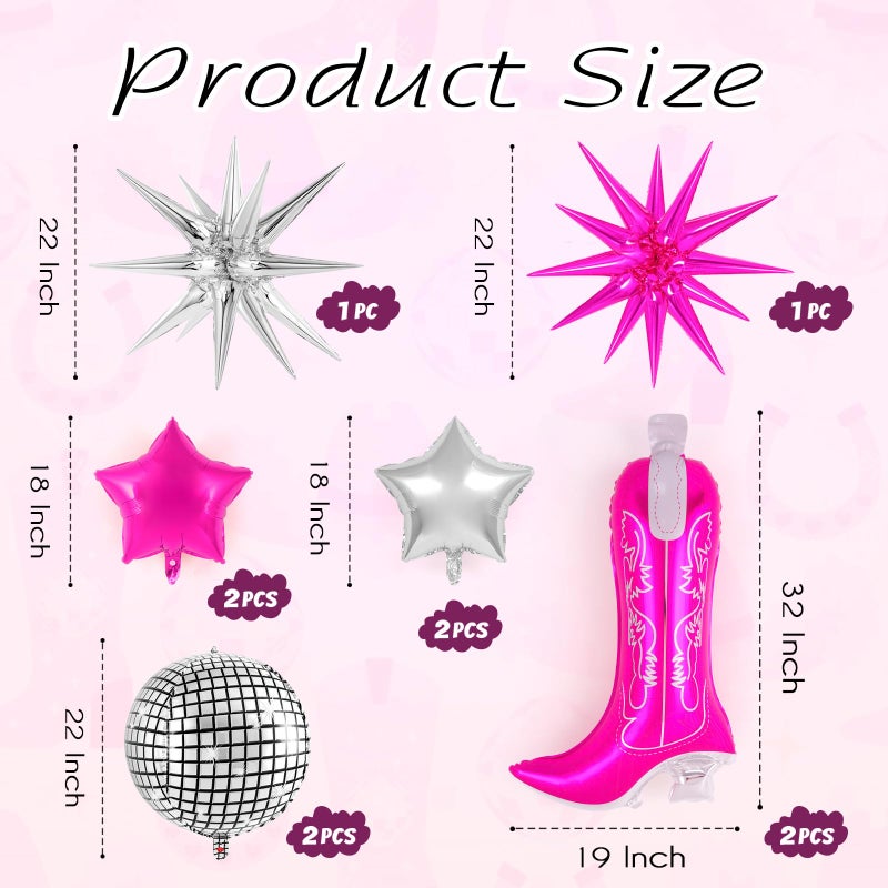 YOTHORN 10 Pcs Pink Cowgirl Boot Balloons, Foil Disco Cowgirl Balloons Western Cow Decorations, Cowgirl Party Decorations for Birthday Party Last Rodeo Bachelorette Disco Western Cowgirl Theme Party Supplies - Image 2