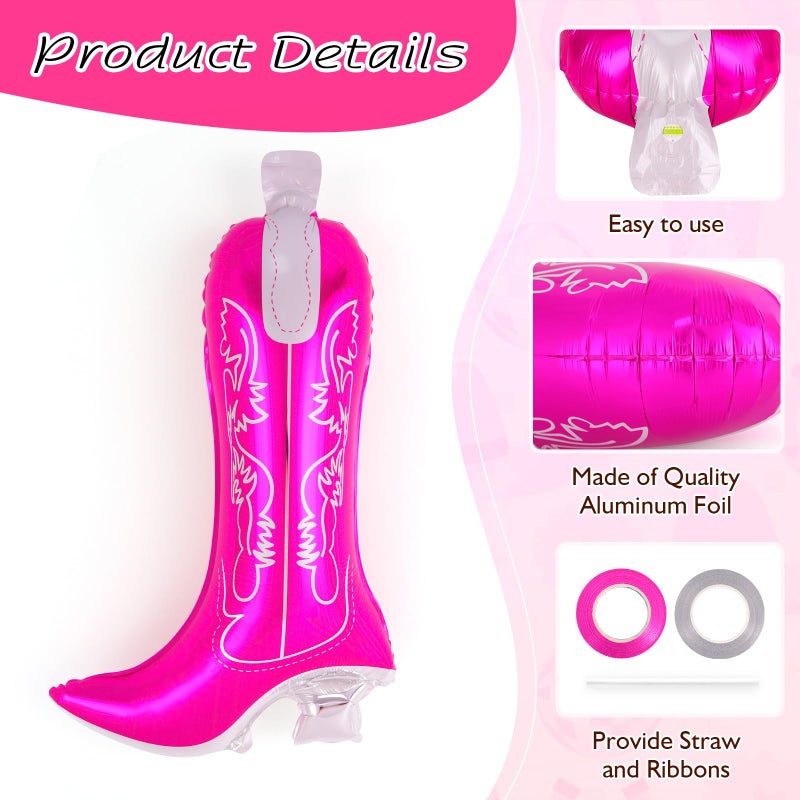 YOTHORN 10 Pcs Pink Cowgirl Boot Balloons, Foil Disco Cowgirl Balloons Western Cow Decorations, Cowgirl Party Decorations for Birthday Party Last Rodeo Bachelorette Disco Western Cowgirl Theme Party Supplies - Image 5