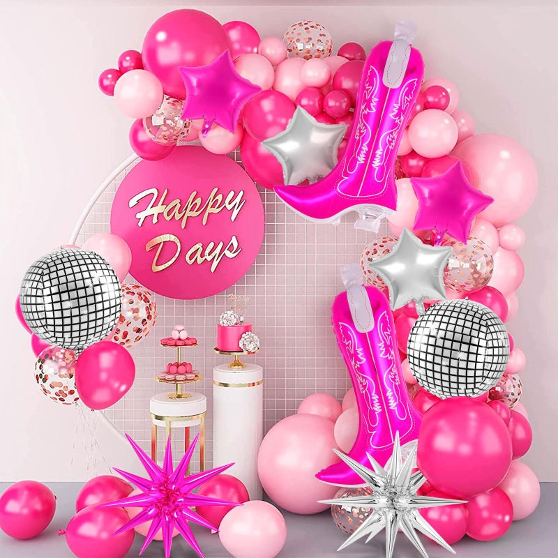 YOTHORN 10 Pcs Pink Cowgirl Boot Balloons, Foil Disco Cowgirl Balloons Western Cow Decorations, Cowgirl Party Decorations for Birthday Party Last Rodeo Bachelorette Disco Western Cowgirl Theme Party Supplies - Image 3