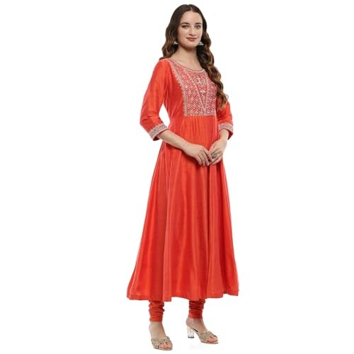 BIBA Orange Polyester Blend Anarkali Suit Set - Image 2