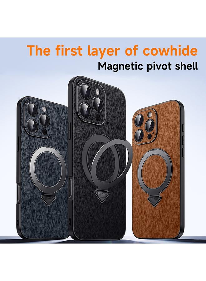 SULADA Case For iPhone 16 Pro Top Grain Leather MagSafe Magnetic Holder Phone Case - Image 2
