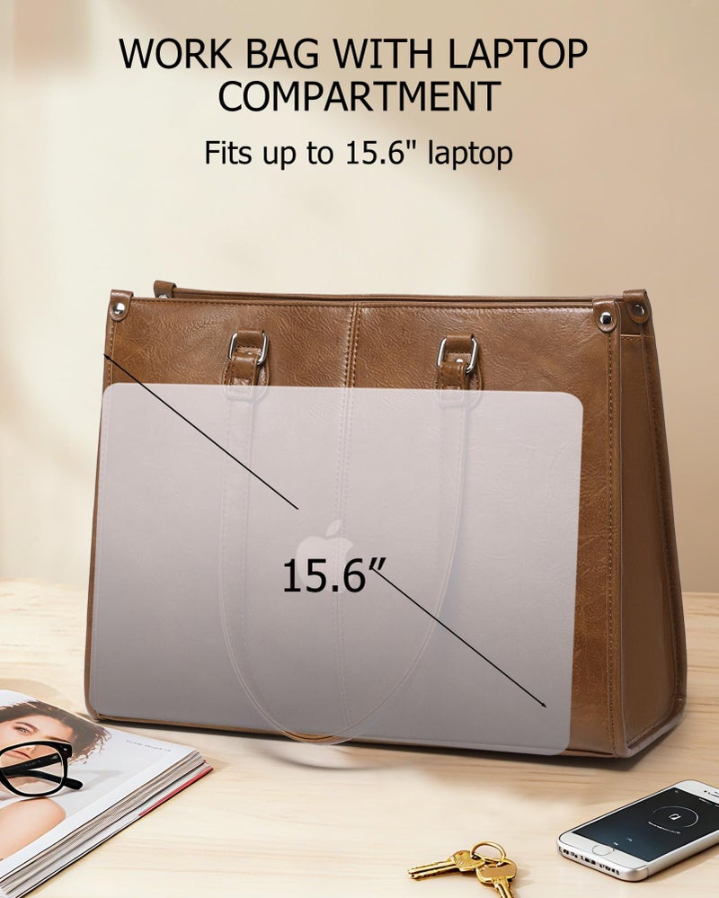 BAVERGE Lunch Tote Bag with Insulated Compartment for Women Work, Vegan Leather Laptop Bag with 15.6" Computer Compartment Small Purse for Daily Office Travel Picnic - Image 4