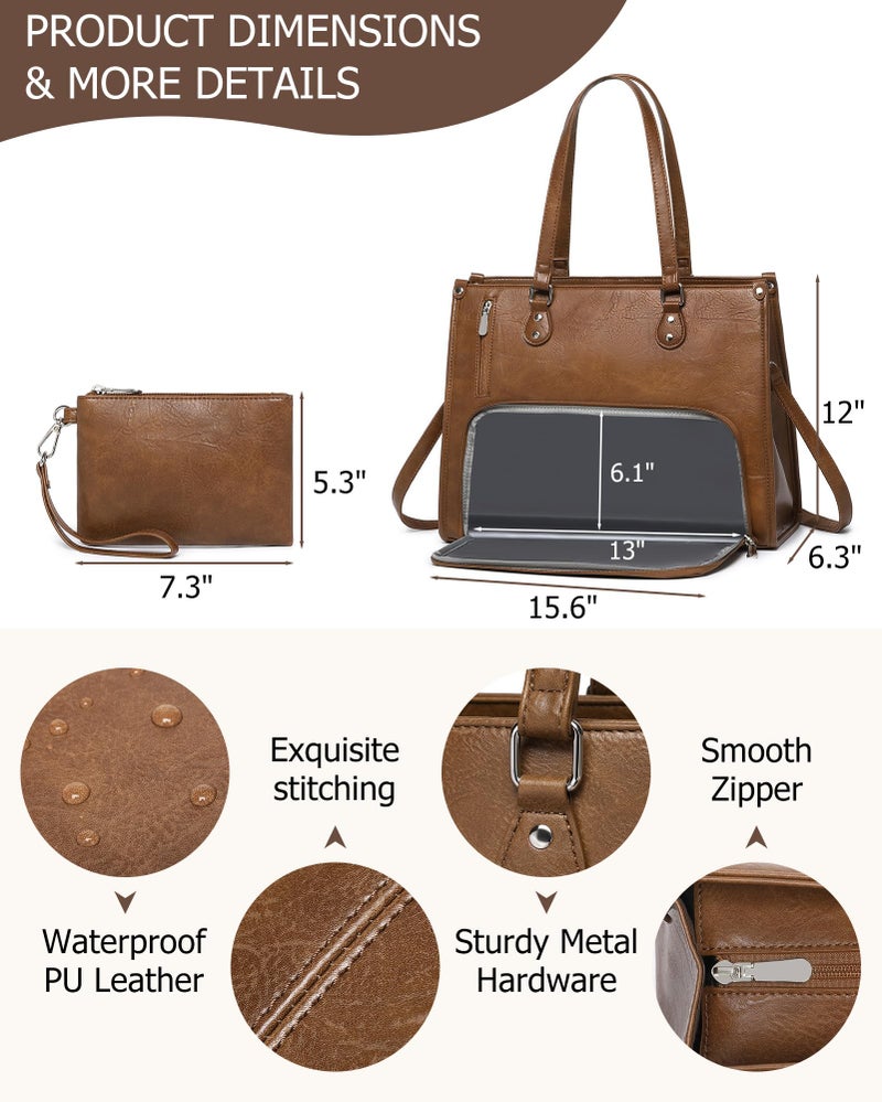 BAVERGE Lunch Tote Bag with Insulated Compartment for Women Work, Vegan Leather Laptop Bag with 15.6" Computer Compartment Small Purse for Daily Office Travel Picnic - Image 2