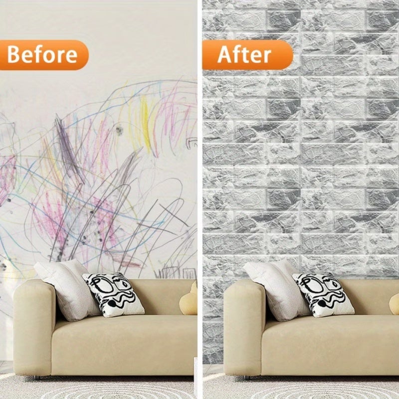Self Adhesive Foam Tiles 20/40 Piece White Set - Waterproof Peel And Stick Wall Panels With 3D Padded Texture For Kids Room Bathroom Home Renovation - Image 4