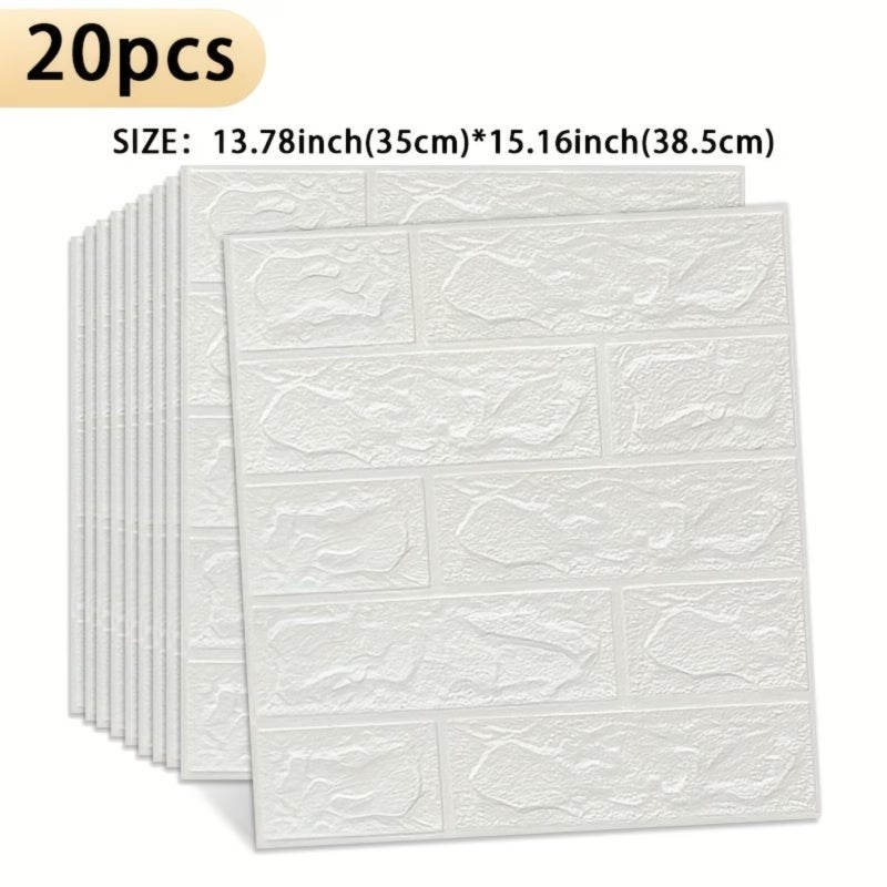 Self Adhesive Foam Tiles 20/40 Piece White Set - Waterproof Peel And Stick Wall Panels With 3D Padded Texture For Kids Room Bathroom Home Renovation - Image 1