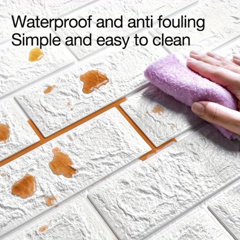Self Adhesive Foam Tiles 20/40 Piece White Set - Waterproof Peel And Stick Wall Panels With 3D Padded Texture For Kids Room Bathroom Home Renovation - Image 2