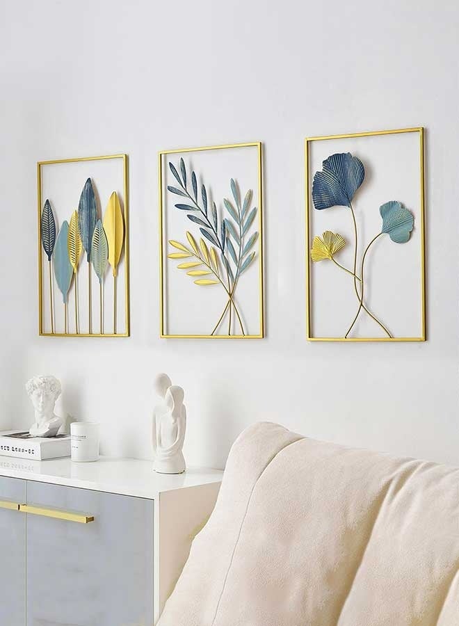 RAWAID Gold Leaf Wall Decor Modern Wall Art Home Decor, Set of 3 Metal Wall Hanging Decoration for Living Room Office Bedroom Hotel - Image 5