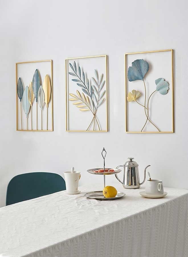 RAWAID Gold Leaf Wall Decor Modern Wall Art Home Decor, Set of 3 Metal Wall Hanging Decoration for Living Room Office Bedroom Hotel - Image 1