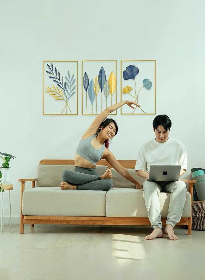 RAWAID Gold Leaf Wall Decor Modern Wall Art Home Decor, Set of 3 Metal Wall Hanging Decoration for Living Room Office Bedroom Hotel - Image 3