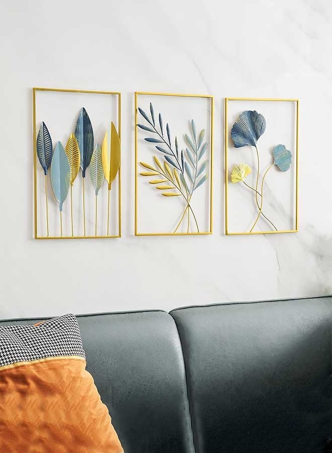 RAWAID Gold Leaf Wall Decor Modern Wall Art Home Decor, Set of 3 Metal Wall Hanging Decoration for Living Room Office Bedroom Hotel - Image 2