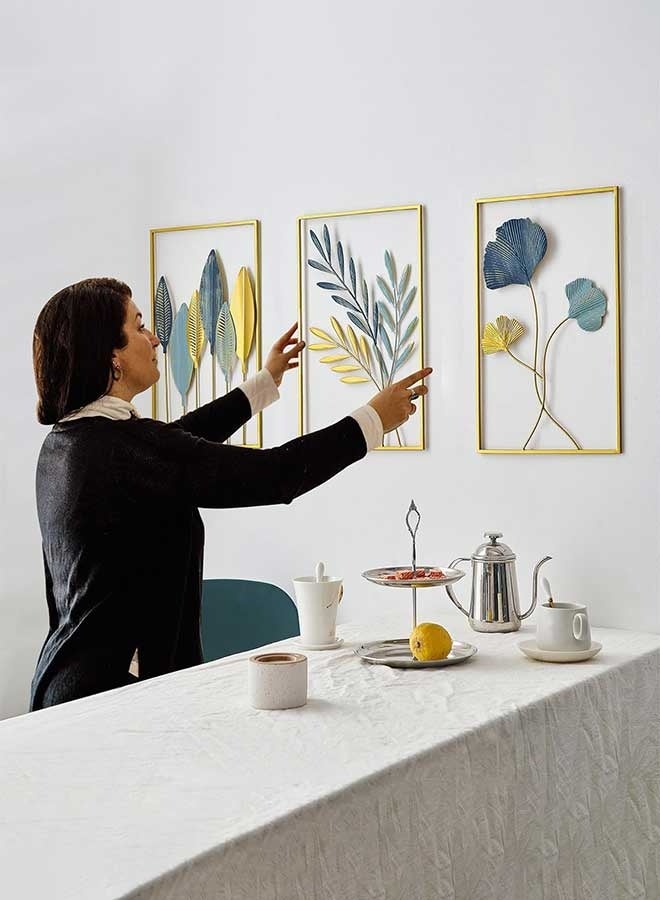 RAWAID Gold Leaf Wall Decor Modern Wall Art Home Decor, Set of 3 Metal Wall Hanging Decoration for Living Room Office Bedroom Hotel - Image 4