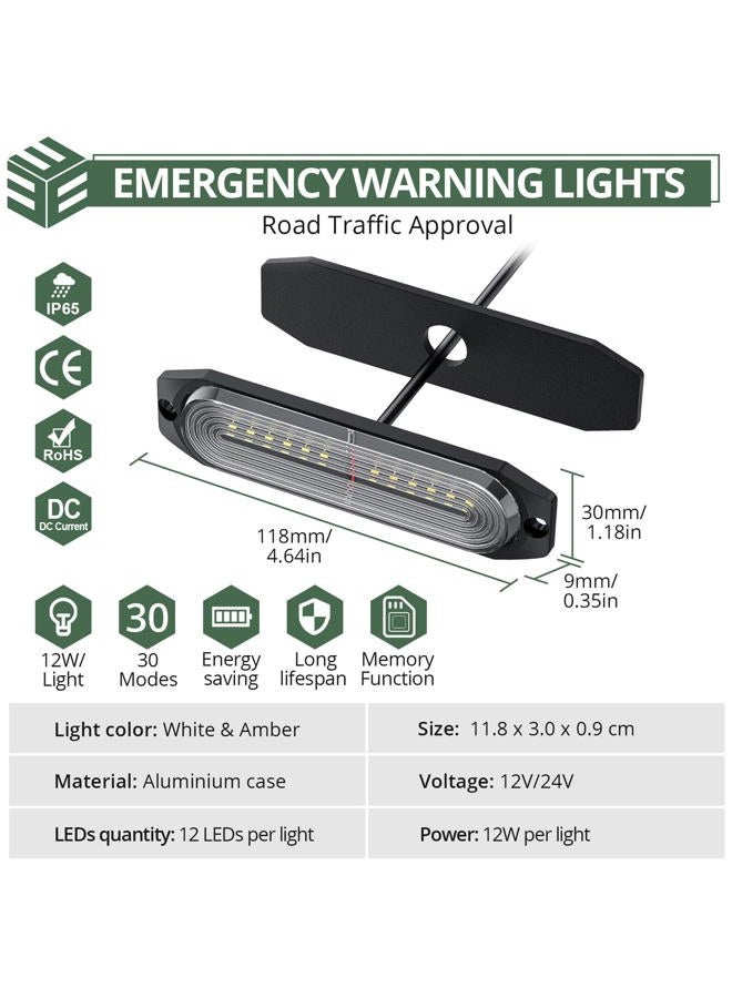 EYPINS 8x12 LED Emergency Strobe Lights | 30 Modes, Grille-Mounted Police-Style Hazard Beacon for 12V/24V Trucks, Trailers, Caravans, Campers, Vans (Amber) - Image 2