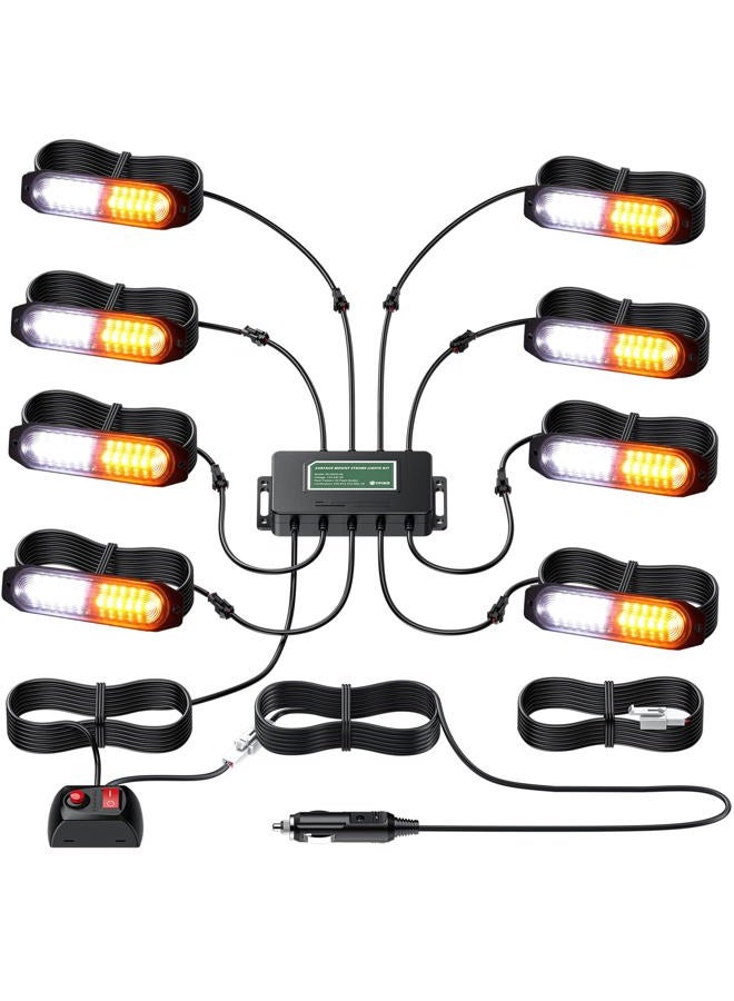 EYPINS 8x12 LED Emergency Strobe Lights | 30 Modes, Grille-Mounted Police-Style Hazard Beacon for 12V/24V Trucks, Trailers, Caravans, Campers, Vans (Amber) - Image 1