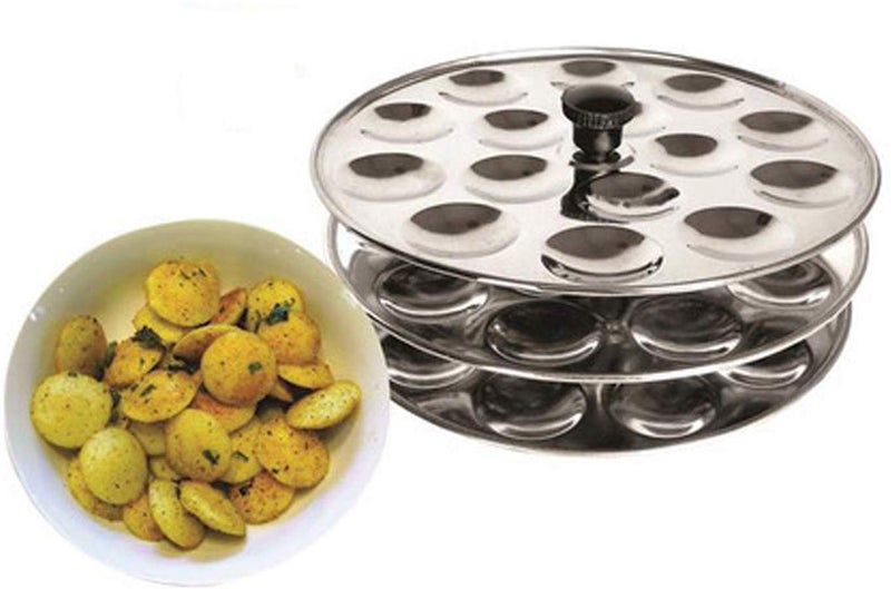 Dharam Paul Traders Dharam Paul Traders Stainless Steel Mini Idli Maker Stand Podi idli Steamer with 3 Plates and 36 Cavities12 Cavities in 1 Plate  - Image 5
