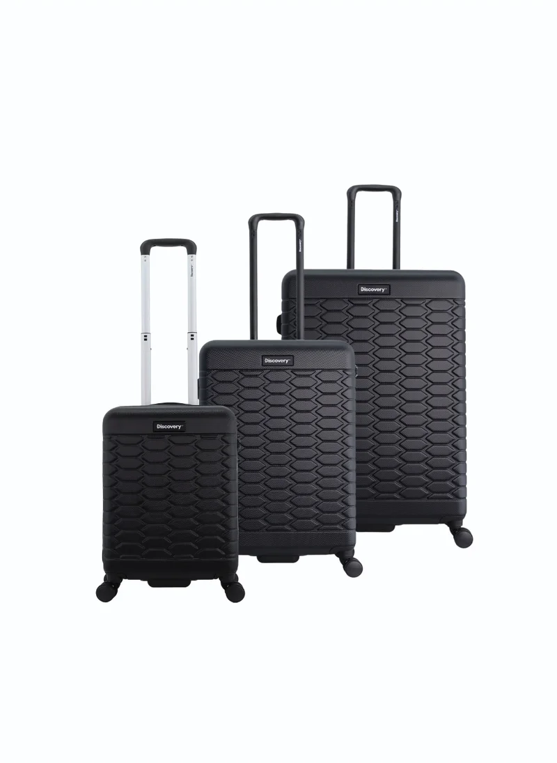 Discovery Discovery Reptile ABS Hardshell Luggage Set Black, Durable Lightweight Expandable Suitcase, 4 Double Wheel With TSA Lock 3pcs Trolley Bag (20+24+28 Inch).