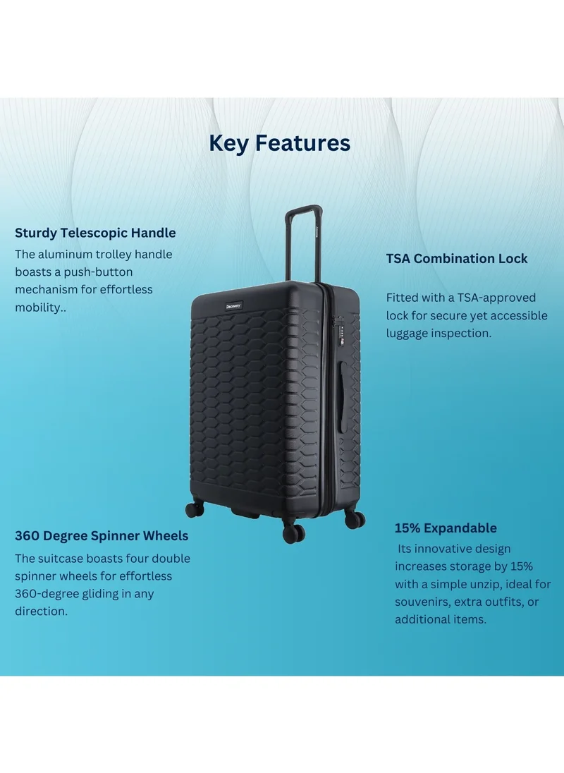 Discovery Discovery Reptile ABS Hardshell Luggage Set Black, Durable Lightweight Expandable Suitcase, 4 Double Wheel With TSA Lock 3pcs Trolley Bag (20+24+28 Inch).