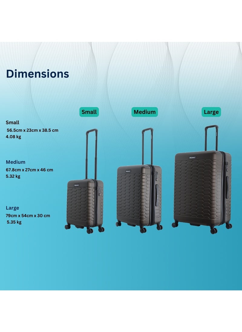 Discovery Reptile ABS Hardshell Luggage Set Black, Durable Lightweight Expandable Suitcase, 4 Double Wheel With TSA Lock 3pcs Trolley Bag (20+24+28 Inch). - pzsku/ZC3B76A280A5818FE4EDDZ/45/_/1720623468/a8324f1e-f27b-49b4-bf6f-0f1c4d34f249