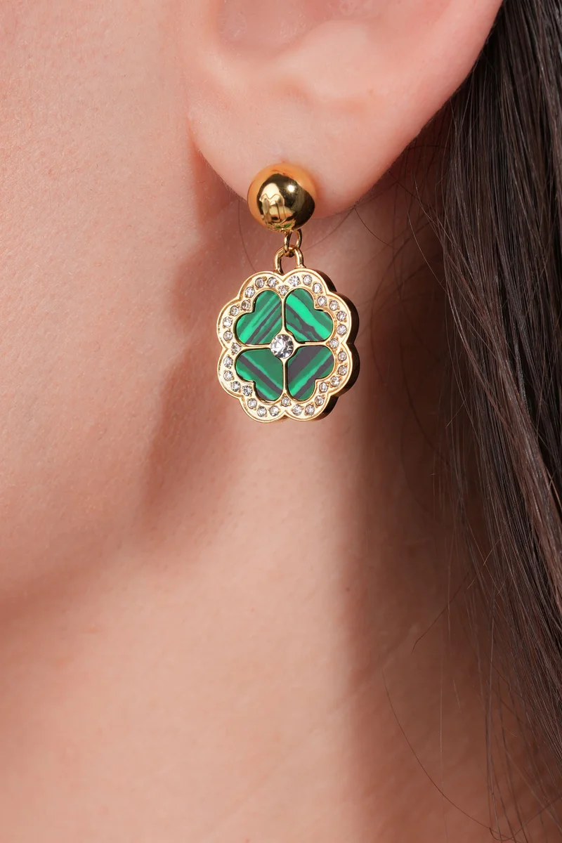 POLICE Flora Gold Plated Ladies Earrings With Malachite 15MMPEJLE0003201