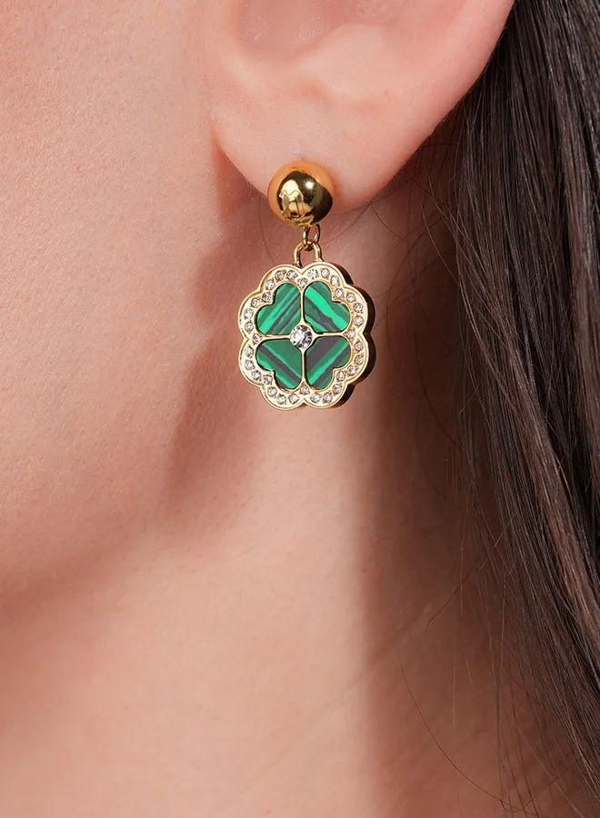 POLICE Flora Gold Plated Ladies Earrings With Malachite 15MMPEJLE0003201