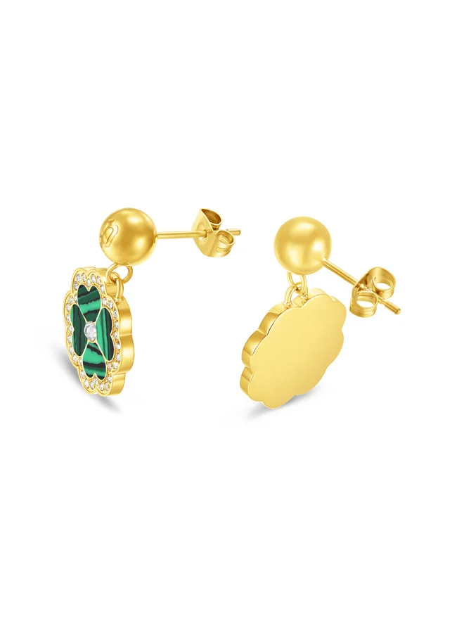 POLICE Flora Gold Plated Ladies Earrings With Malachite 15MMPEJLE0003201