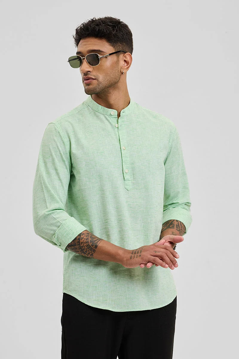SNITCH Light Green Textured Long Sleeve Slim Fit Shirt